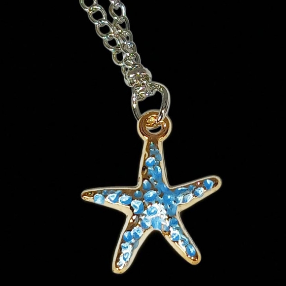 White Gold Ankle Bracelet with Blue Starfish Charm Oceancore Seaside Beachy 00s - Picture 3 of 9